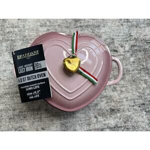 Brandani Italy Pink Porcelain Enamel Cast Iron 4 QT Dutch Oven Glitter Heart